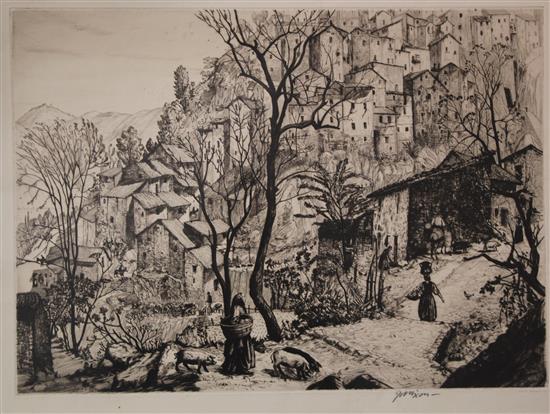 Job Nixon (1891-1938), 3 etchings, An Italian Hill Town, The Steps, Anticoli and The Piazza, Anticoli